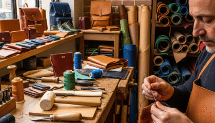 leather workspace for handmade leather products